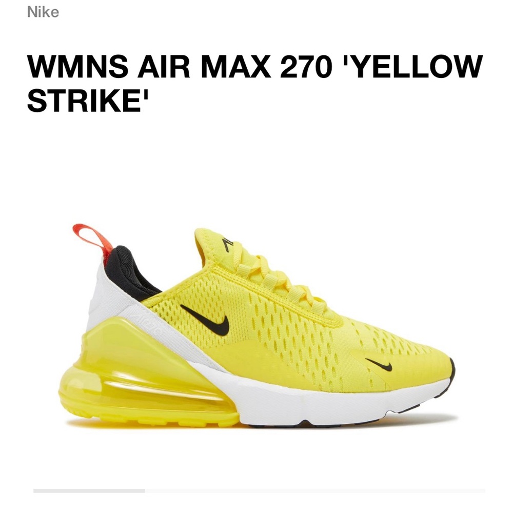 Absolutely gorgeous Women’s size 8.5 Nike AirMax270 Yellow strike/Black-WhiteNIB